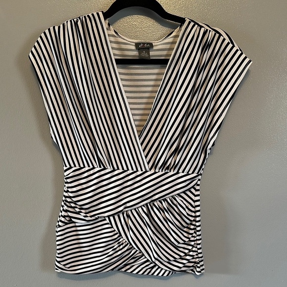 Dots Black and White Wrap Blouse with Cap Sleeves - Picture 1 of 7